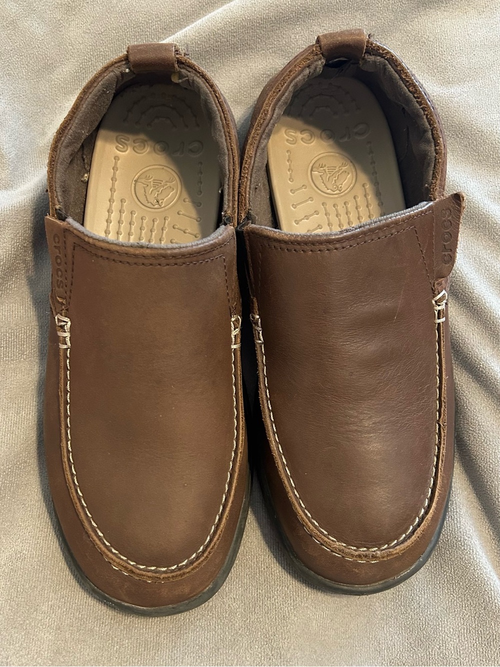 Mens's CROCS Denton Loafer Slip On Dress Comfort Shoes Leather Brown Size 8